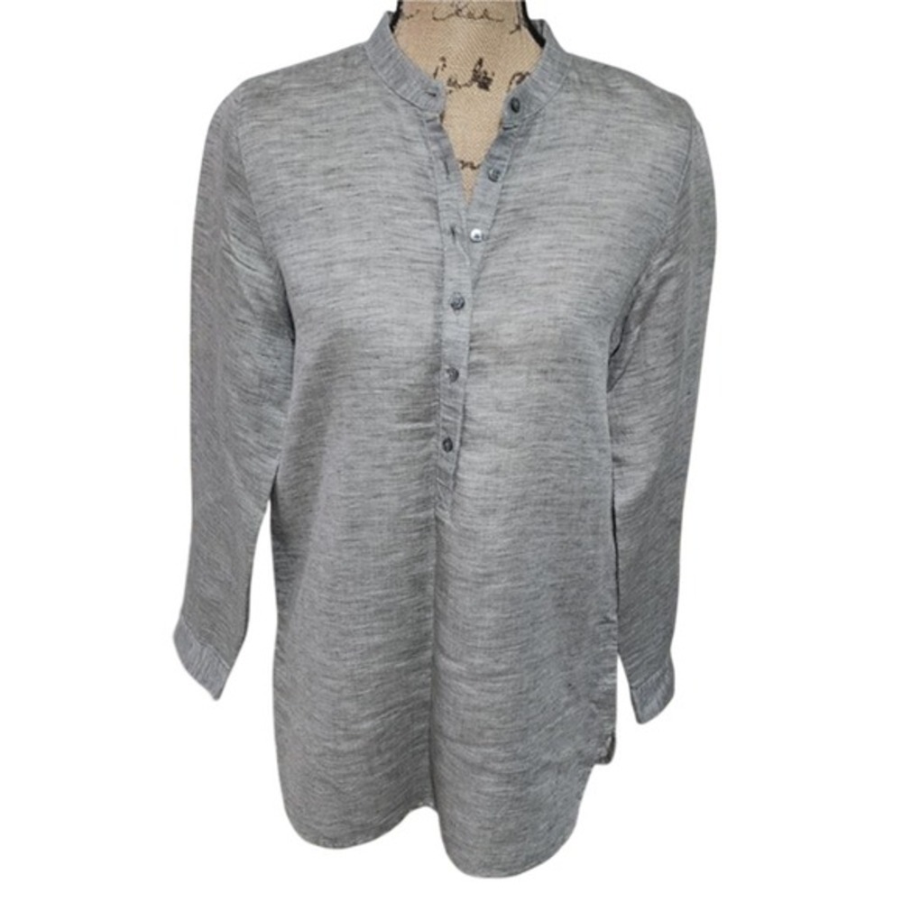 J. Jill Grey Tencel Linen Blend Mandarin Collar Button Front Tunic XS RN 97641‎